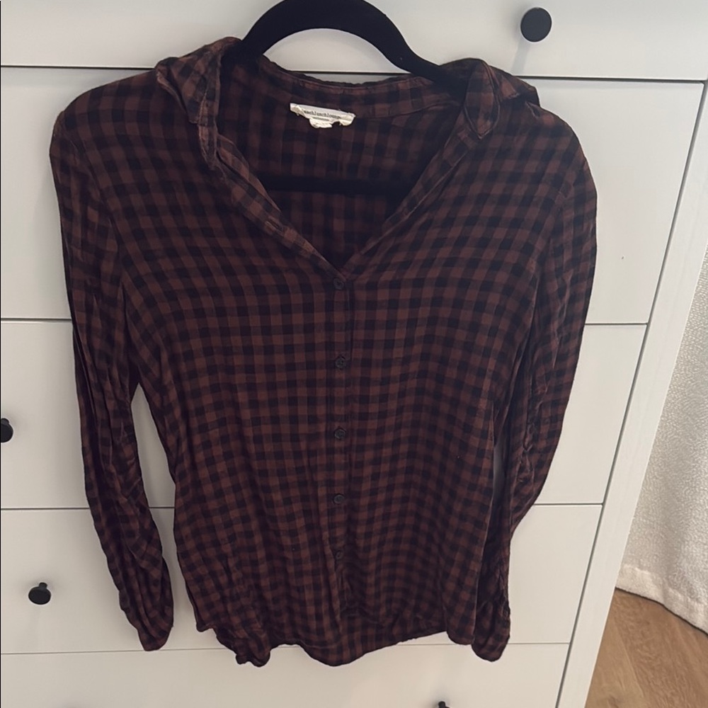 Beachlunchlounge Brown and Black Long Sleeve plaid button up